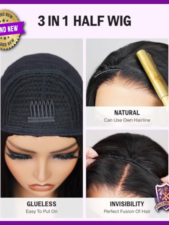 20 Inch Human Hair Half Wig 200% Density Glueless Headband Beginner Friendly main image 5